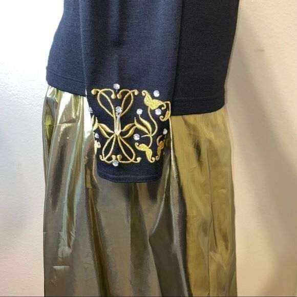 Vintage L'eau Vive knit embroidered shirt‎ with metallic gold maxi lined skirt - Picture 6 of 16